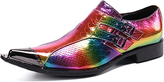 Santimon Men's Rainbow Monk Strap Western Loafers