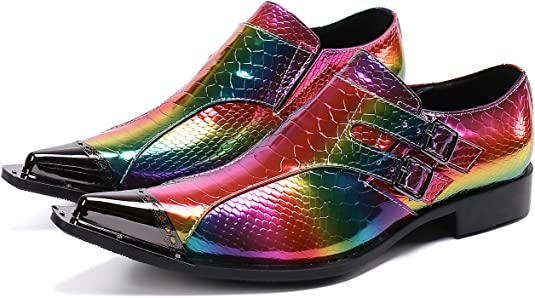 santimon Men's Rainbow Monk Strap Western Loafers