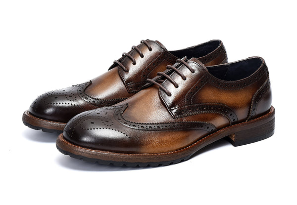 Santimon Men's Retro Brogues Leather Derby