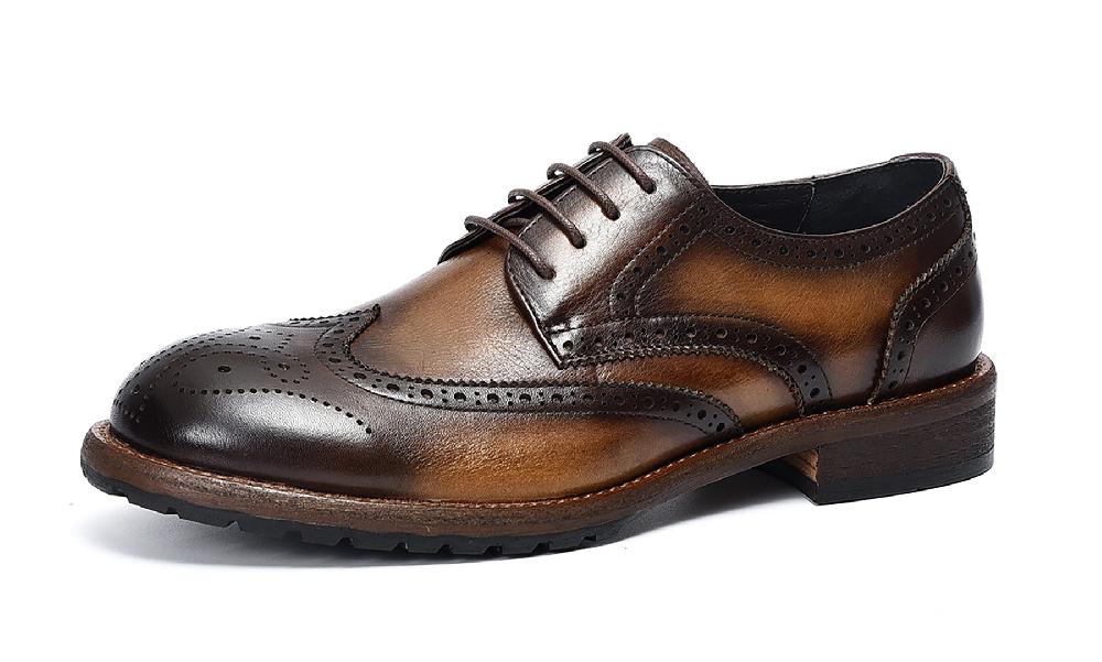 santimon Men's Retro Brogues Leather Derby