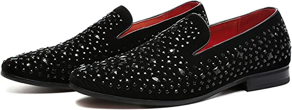 Santimon Men's Rhinestone Smoking Loafers Black
