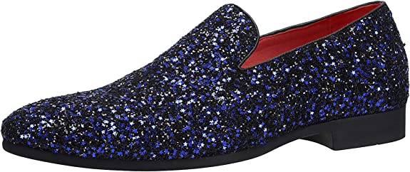 Santimon Men's Sequins Glitter Smoking Loafers