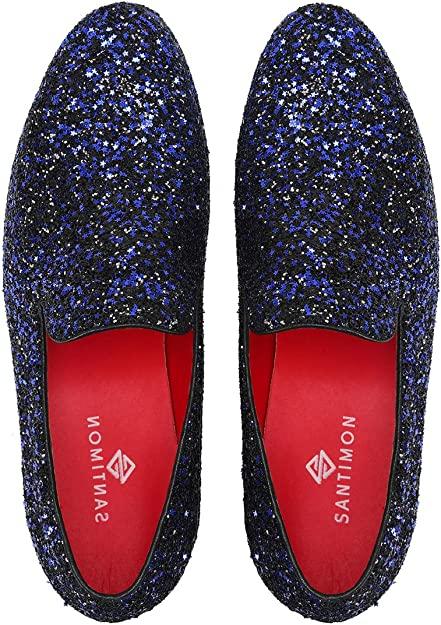 Santimon Men's Sequins Glitter Smoking Loafers