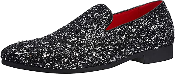 santimon Men's Sequins Glitter Smoking Loafers