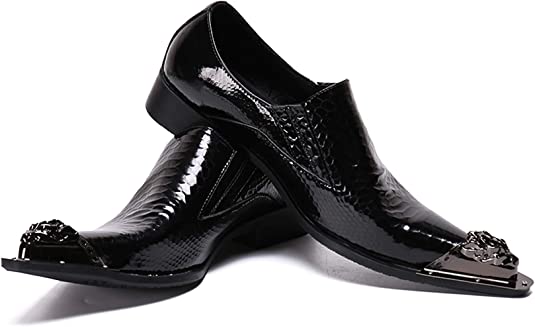 Santimon Men's Shiny Western Loafers Metal Tip
