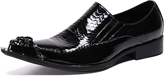 santimon Men's Shiny Western Loafers Metal Tip