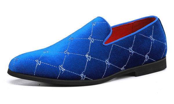 Santimon Men's Silver Stitching Velvet Loafers