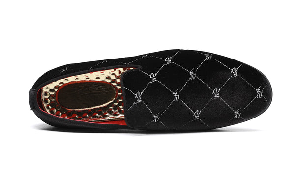 Santimon Men's Silver Stitching Velvet Loafers