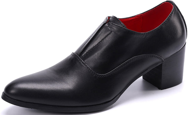 Santimon Men's Slip-on Cuban Heel Leather Loafer