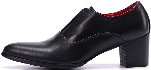 Santimon Men's Slip-on Cuban Heel Leather Loafer