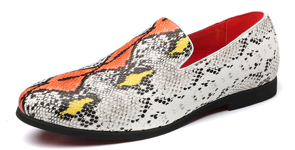 Santimon Men's Snake Print Smoking Loafers