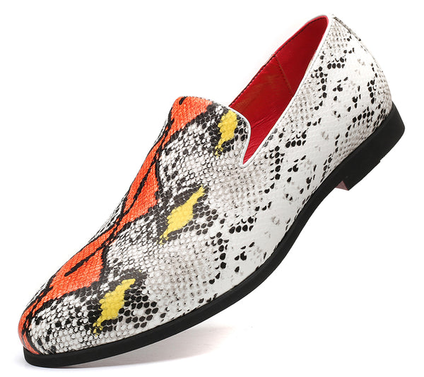 Santimon Men's Snake Print Smoking Loafers