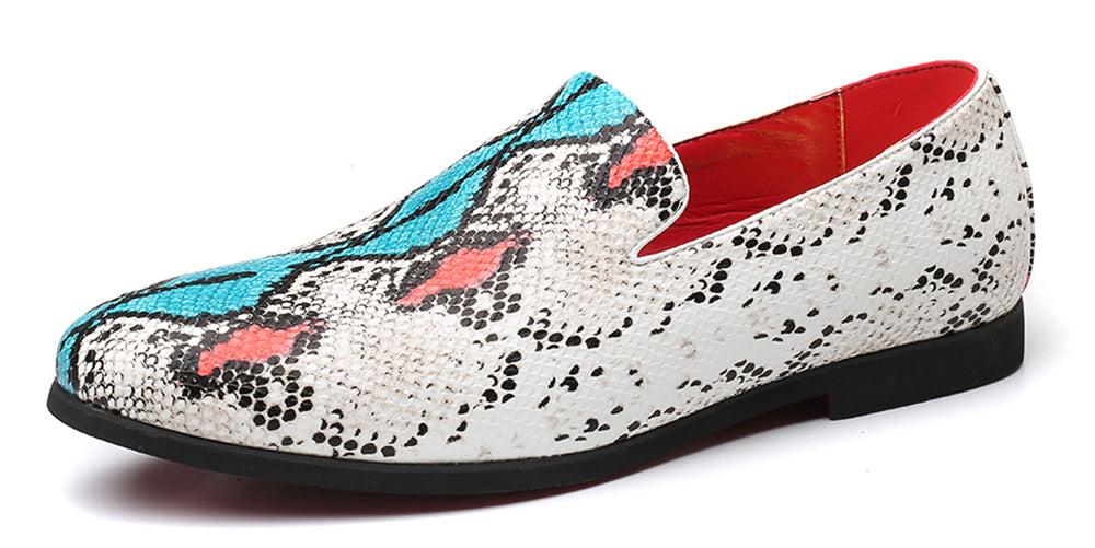 santimon Men's Snake Print Smoking Loafers
