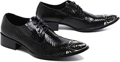 Santimon Men's Snake-printed Leather Western Derby