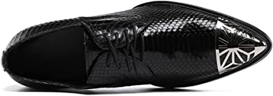 Santimon Men's Snake-printed Leather Western Derby