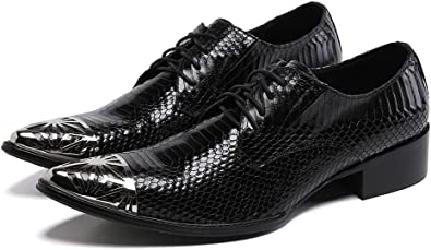 santimon Men's Snake-printed Leather Western Derby