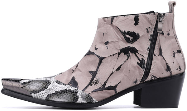 Santimon Men's Snake Skin Metal Tip Western Boots