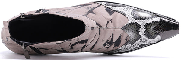 Santimon Men's Snake Skin Metal Tip Western Boots