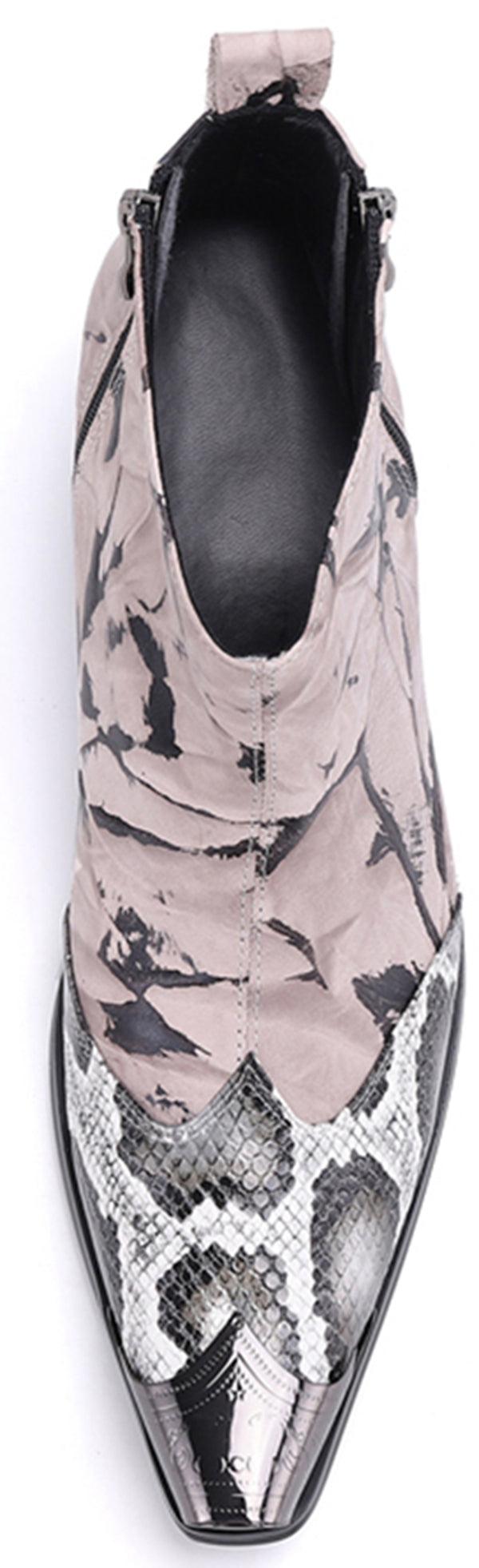 Santimon Men's Snake Skin Metal Tip Western Boots