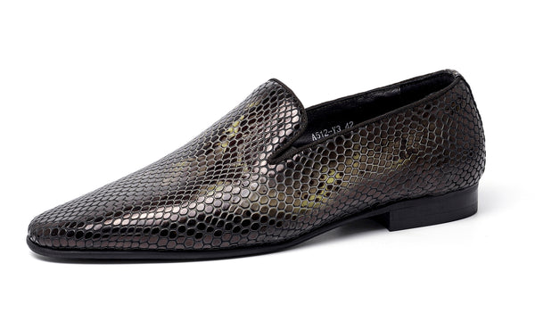 Santimon Men's Snake Skin Pointed-Toe Loafers