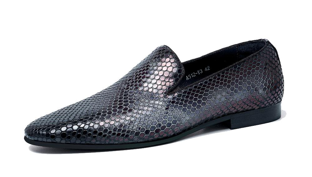 santimon Men's Snake Skin Pointed-Toe Loafers