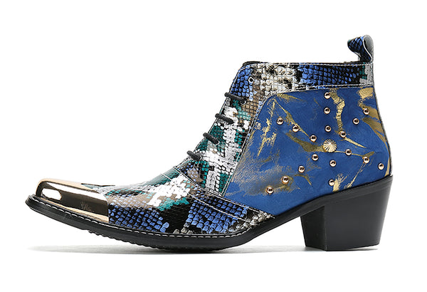 Santimon Men's Square Metal Tip Western Boots