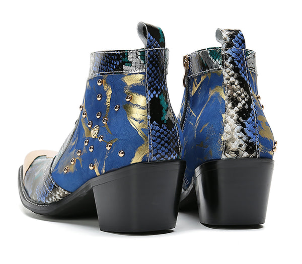 Santimon Men's Square Metal Tip Western Boots