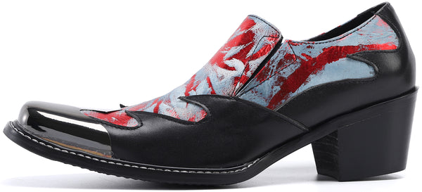 Santimon Men's Square Metal Tip Western Loafers