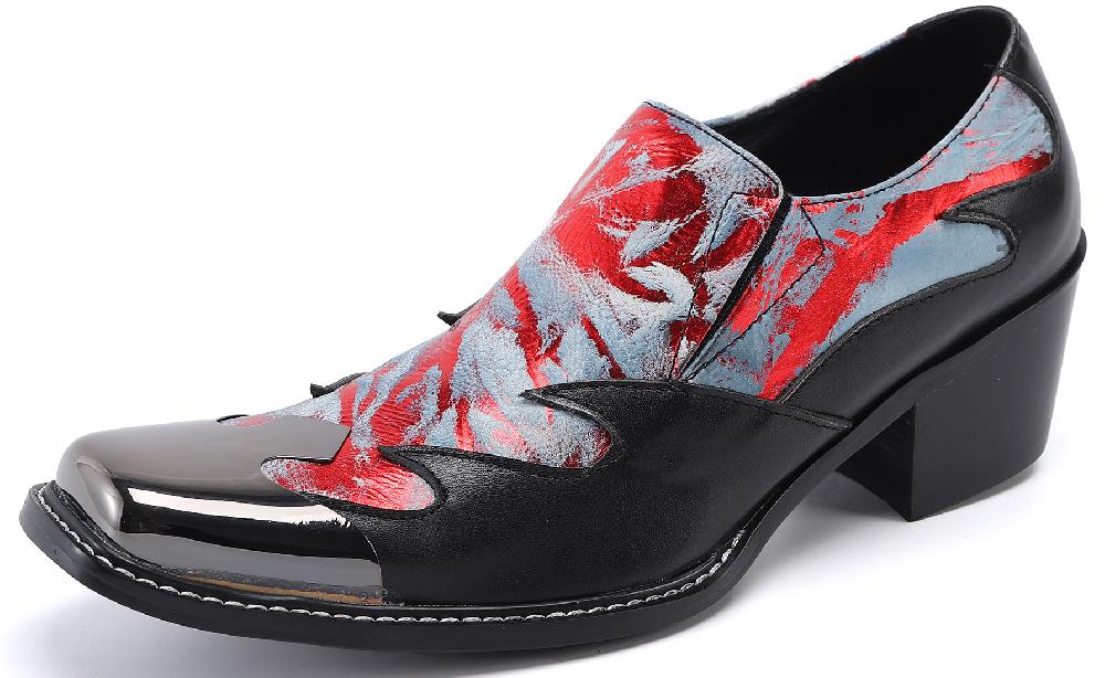 santimon Men's Square Metal Tip Western Loafers