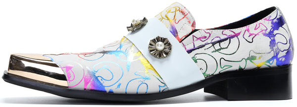 Santimon Men's Square-Toe Metal Western Loafers