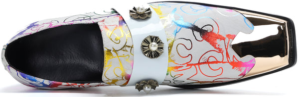 Santimon Men's Square-Toe Metal Western Loafers