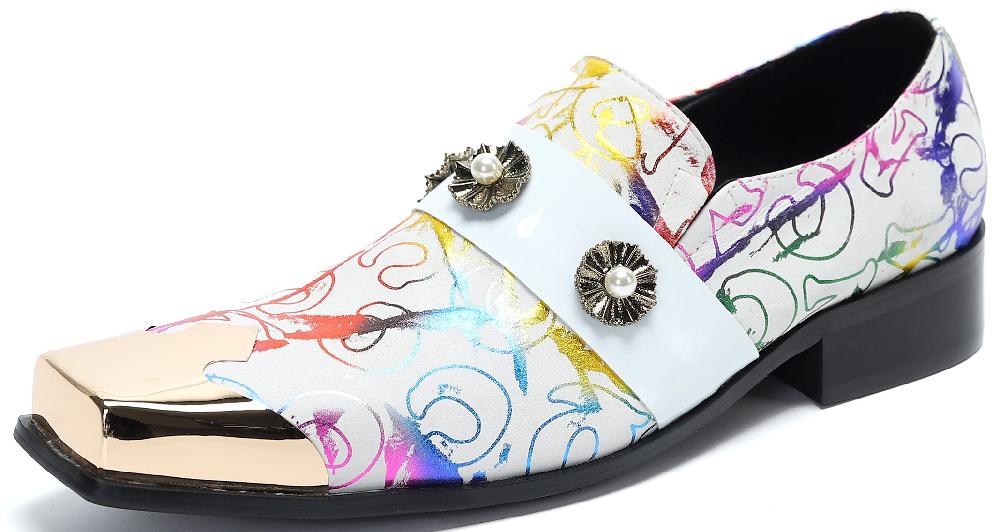 santimon Men's Square-Toe Metal Western Loafers