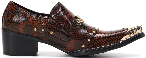 Santimon Men's Studded Western Metal Tip Loafers
