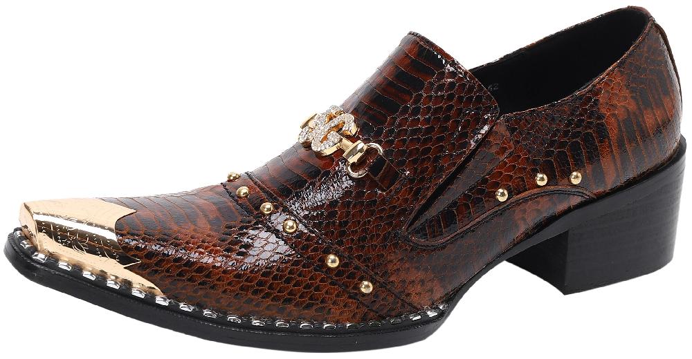 santimon Men's Studded Western Metal Tip Loafers