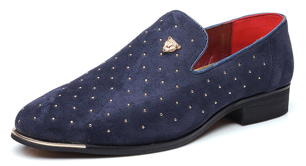 Santimon Men's Suede Beaded Tiger Smoking Loafers