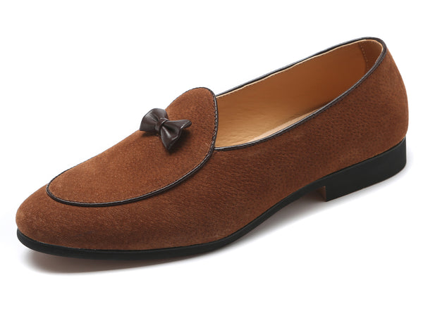 Santimon Men's Suede Bow Loafers