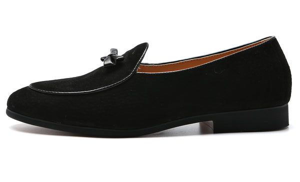 Santimon Men's Suede Bow Loafers