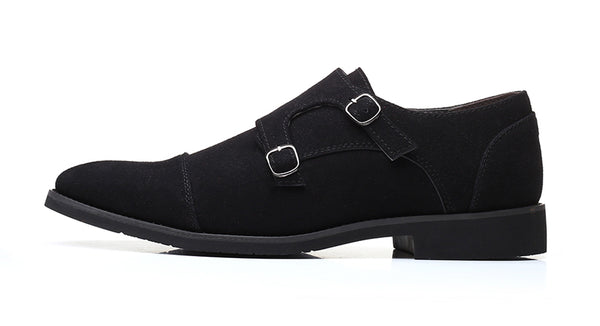 Santimon Men's Suede Double Monk Strap Loafers