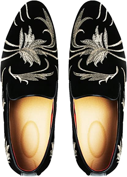 Santimon Men's Suede Embroidery Smoking Loafers