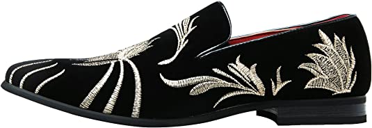 Santimon Men's Suede Embroidery Smoking Loafers
