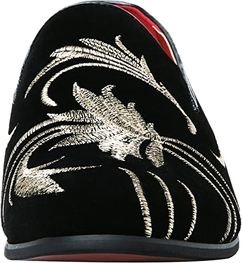 Santimon Men's Suede Embroidery Smoking Loafers