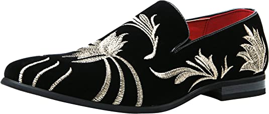 santimon Men's Suede Embroidery Smoking Loafers