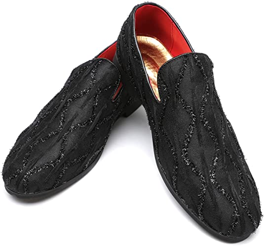 Santimon Men's Suede Glitter Smoking Loafers