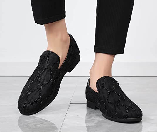 Santimon Men's Suede Glitter Smoking Loafers