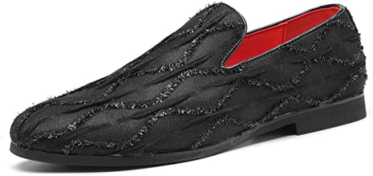 santimon Men's Suede Glitter Smoking Loafers