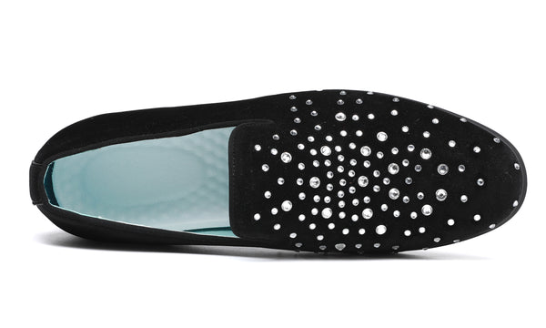 Santimon Men's Suede Round Rhinestone Loafers