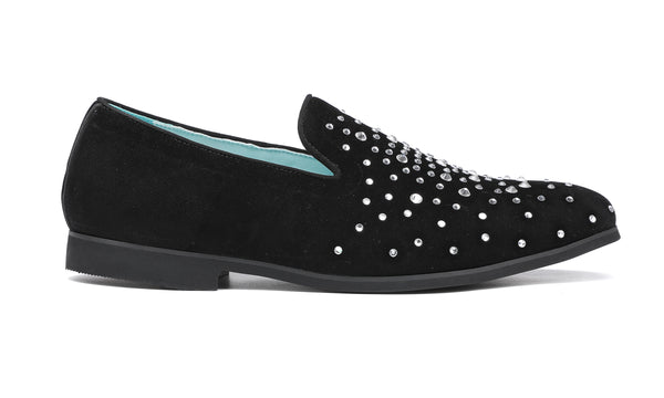 Santimon Men's Suede Round Rhinestone Loafers