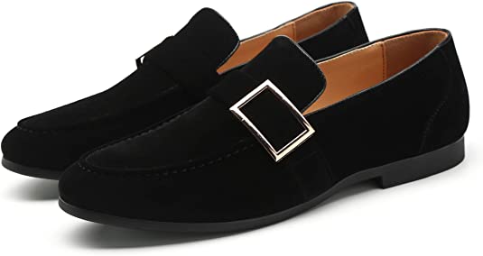 Santimon Men's Suede Smoking Loafers Buckle