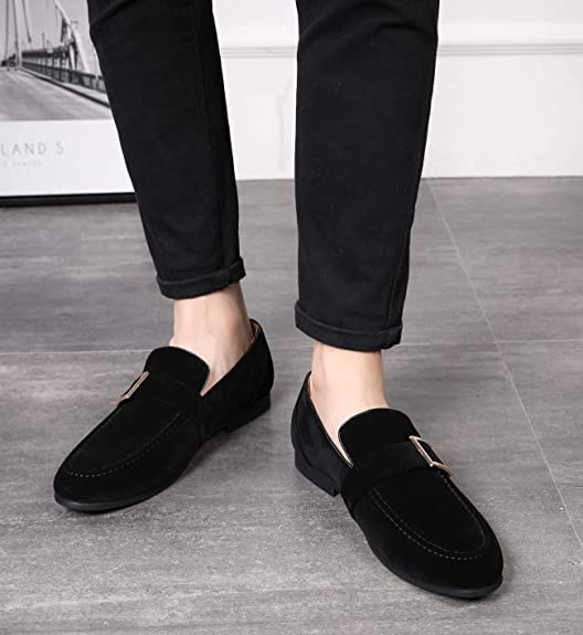 Santimon Men's Suede Smoking Loafers Buckle