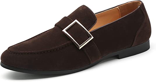 Santimon Men's Suede Smoking Loafers Buckle